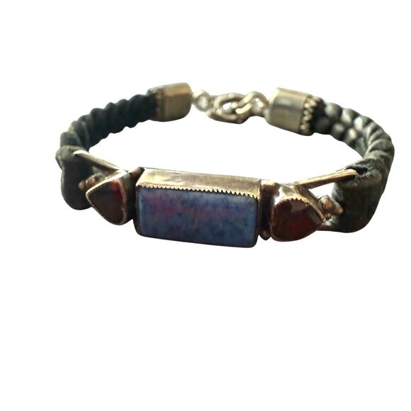 Leo Feeney Don Lucas Braided Leather Sterling Silver Blue Aventurine Bracelet - Picture 3 of 12